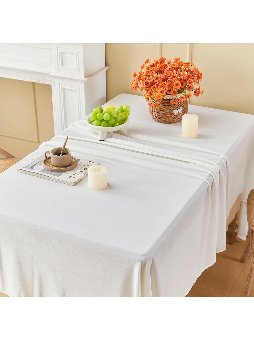 NEW White Velvet Tablecloth, 60” x 102” - Picture 3 of 7